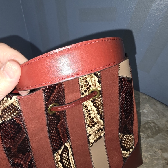 Michael Kors Mercer Patchwork Suede Leather Burgundy Bucket Bag Crossbody NWOT - Picture 11 of 12